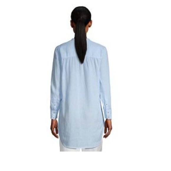 NWT LANDS' END PETITE LONG SLEEVE POPLIN BUTTON TUNIC SOFT SKY BLUE 18P - Picture 2 of 6